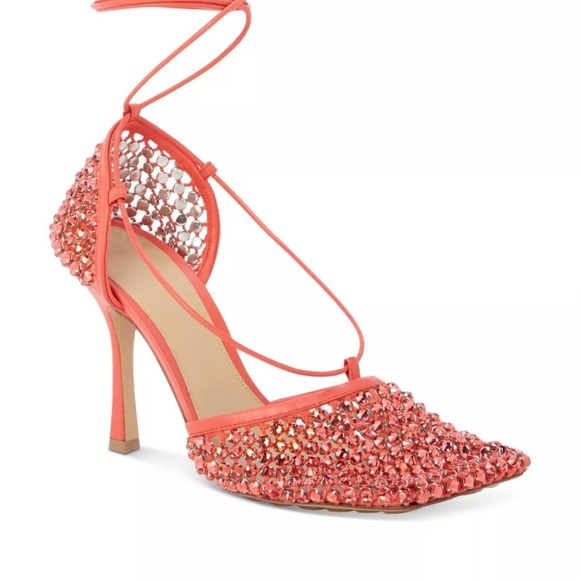 $2000 BOTTEGA VENETA STRETCH WEB CRYSTAL LACE UP SANDALS HEELS SHOES 38.5 - Picture 3 of 11
